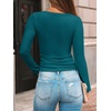 image:imageAUTOMET Womens Square Neck Ribbed Long Sleeve Slim Fit Tops FallBluegreen