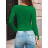 image:imageAUTOMET Womens Square Neck Ribbed Long Sleeve Slim Fit Tops FallGreen