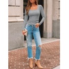 image:imageAUTOMET Womens Square Neck Ribbed Long Sleeve Slim Fit Tops FallGrey