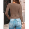 image:imageAUTOMET Womens Square Neck Ribbed Long Sleeve Slim Fit Tops FallKhaki