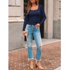 image:imageAUTOMET Womens Square Neck Ribbed Long Sleeve Slim Fit Tops FallNavy