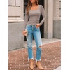 image:imageAUTOMET Womens Square Neck Ribbed Long Sleeve Slim Fit Tops FallOatmeal