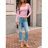 image:imageAUTOMET Womens Square Neck Ribbed Long Sleeve Slim Fit Tops FallPink