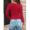 image:imageAUTOMET Womens Square Neck Ribbed Long Sleeve Slim Fit Tops FallRed