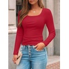 image:imageAUTOMET Womens Square Neck Ribbed Long Sleeve Slim Fit Tops FallRed