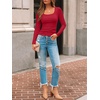 image:imageAUTOMET Womens Square Neck Ribbed Long Sleeve Slim Fit Tops FallRed