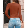 image:imageAUTOMET Womens Square Neck Ribbed Long Sleeve Slim Fit Tops FallRust