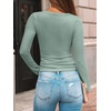 image:imageAUTOMET Womens Square Neck Ribbed Long Sleeve Slim Fit Tops FallSagegreen