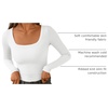 image:imageAUTOMET Womens Square Neck Ribbed Long Sleeve Slim Fit Tops FallWhite