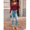 image:imageAUTOMET Womens Square Neck Ribbed Long Sleeve Slim Fit Tops FallWine