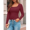 image:imageAUTOMET Womens Square Neck Ribbed Long Sleeve Slim Fit Tops FallWine