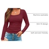 image:imageAUTOMET Womens Square Neck Ribbed Long Sleeve Slim Fit Tops FallWine