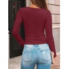 image:imageAUTOMET Womens Square Neck Ribbed Long Sleeve Slim Fit Tops FallWine