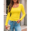 image:imageAUTOMET Womens Square Neck Ribbed Long Sleeve Slim Fit Tops FallYellow