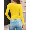 image:imageAUTOMET Womens Square Neck Ribbed Long Sleeve Slim Fit Tops FallYellow