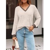 image:imageAUTOMET Womens V Neck Long Sleeve Shirts Fall Tops 2026 Lightweight SweaterApricot Khaki