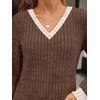 image:imageAUTOMET Womens V Neck Long Sleeve Shirts Fall Tops 2026 Lightweight SweaterBrown Apricot
