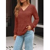 image:imageAUTOMET Womens V Neck Long Sleeve Shirts Fall Tops 2026 Lightweight SweaterCaramel