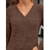image:imageAUTOMET Womens V Neck Long Sleeve Shirts Fall Tops 2026 Lightweight SweaterChocolatebrown