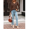 image:imageAUTOMET Womens V Neck Long Sleeve Shirts Fall Tops 2026 Lightweight SweaterChocolatebrown