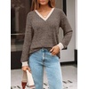 image:imageAUTOMET Womens V Neck Long Sleeve Shirts Fall Tops 2026 Lightweight SweaterKhaki Apricot