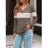 image:imageAUTOMET Womens V Neck Long Sleeve Shirts Fall Tops 2026 Lightweight SweaterKhaki Apricot Block