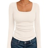image:imageAUTOMET Womens Square Neck Ribbed Long Sleeve Slim Fit Tops FallApricot