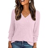 image:imageAUTOMET Womens V Neck Long Sleeve Shirts Fall Tops 2026 Lightweight SweaterPink