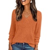 image:imageAUTOMET Womens V Neck Long Sleeve Shirts Fall Tops 2026 Lightweight SweaterPumpkin