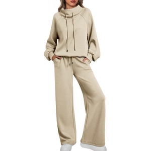 image:imageAUTOMET Womens Mock Neck 2 Piece Lounge Sweat Sets Matching Fall FashionApricot