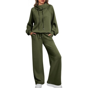 image:imageAUTOMET Womens Mock Neck 2 Piece Lounge Sweat Sets Matching Fall FashionArmygreen