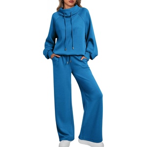 image:imageAUTOMET Womens Mock Neck 2 Piece Lounge Sweat Sets Matching Fall FashionBlue