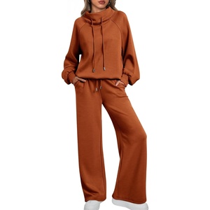 image:imageAUTOMET Womens Mock Neck 2 Piece Lounge Sweat Sets Matching Fall FashionCaramel
