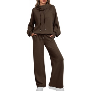 image:imageAUTOMET Womens Mock Neck 2 Piece Lounge Sweat Sets Matching Fall FashionCoffee
