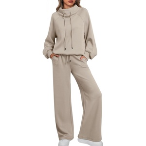 image:imageAUTOMET Womens Mock Neck 2 Piece Lounge Sweat Sets Matching Fall FashionCoffeegrey