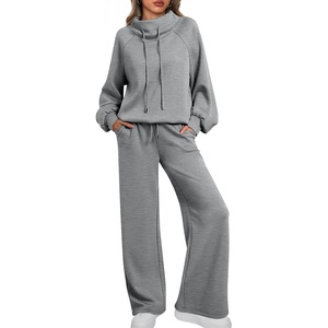 image:imageAUTOMET Womens Mock Neck 2 Piece Lounge Sweat Sets Matching Fall FashionDarkgrey