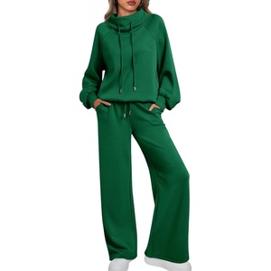 image:imageAUTOMET Womens Mock Neck 2 Piece Lounge Sweat Sets Matching Fall FashionForest Green
