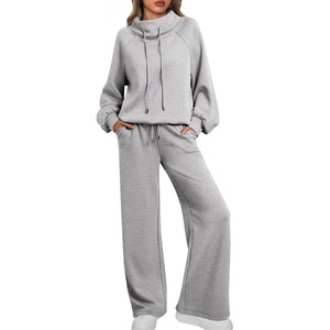 image:imageAUTOMET Womens Mock Neck 2 Piece Lounge Sweat Sets Matching Fall FashionGrey