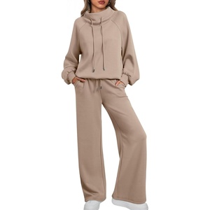 image:imageAUTOMET Womens Mock Neck 2 Piece Lounge Sweat Sets Matching Fall FashionKhaki