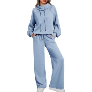 image:imageAUTOMET Womens Mock Neck 2 Piece Lounge Sweat Sets Matching Fall FashionLightblue