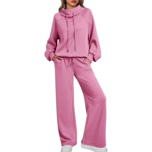 image:imageAUTOMET Womens Mock Neck 2 Piece Lounge Sweat Sets Matching Fall FashionPink