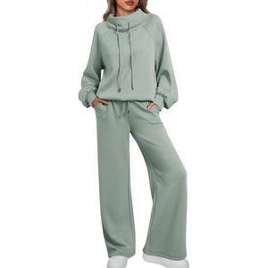 image:imageAUTOMET Womens Mock Neck 2 Piece Lounge Sweat Sets Matching Fall FashionSagegreen