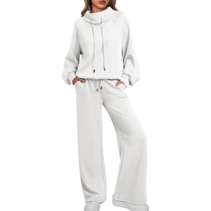 image:imageAUTOMET Womens Mock Neck 2 Piece Lounge Sweat Sets Matching Fall FashionWhite