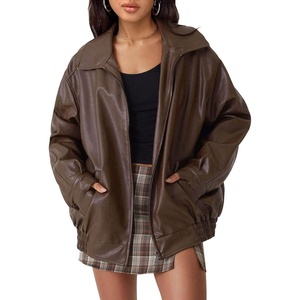 image:imageAUTOMET Womens Oversized Faux Leather Jacket for Fall and WinterBrown