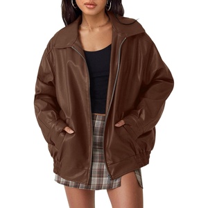 image:imageAUTOMET Womens Oversized Faux Leather Jacket for Fall and WinterCaramel