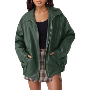 image:imageAUTOMET Womens Oversized Faux Leather Jacket for Fall and WinterChristmasgreen