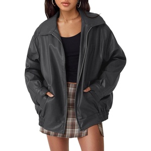 image:imageAUTOMET Womens Oversized Faux Leather Jacket for Fall and WinterDarkgrey