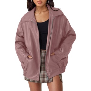 image:imageAUTOMET Womens Oversized Faux Leather Jacket for Fall and WinterDarkpink