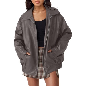 image:imageAUTOMET Womens Oversized Faux Leather Jacket for Fall and WinterGrey