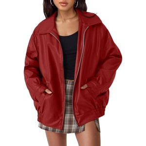 image:imageAUTOMET Womens Oversized Faux Leather Jacket for Fall and WinterRed